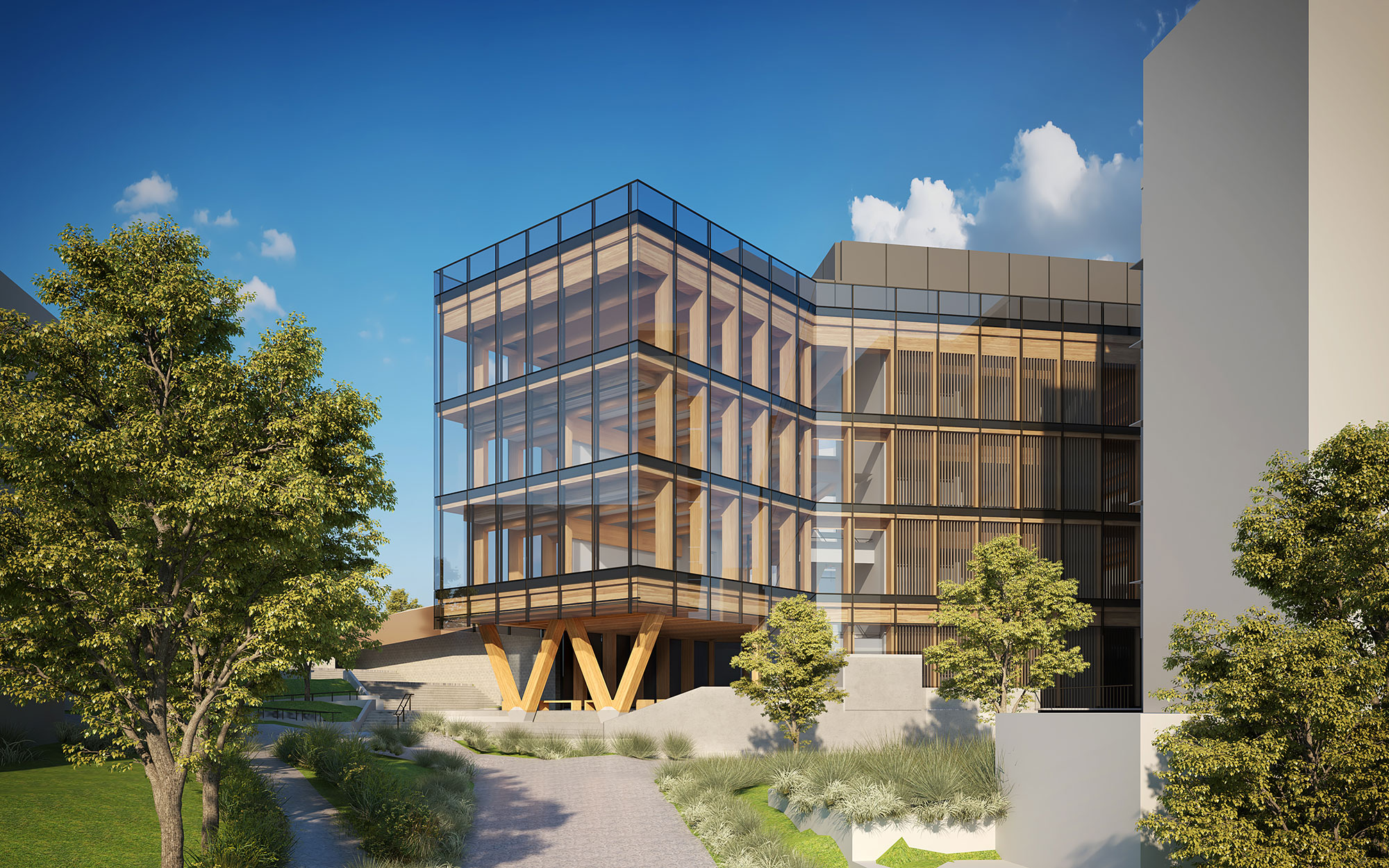 DfMA - render image of the completed Macquarie University Clinical Education building